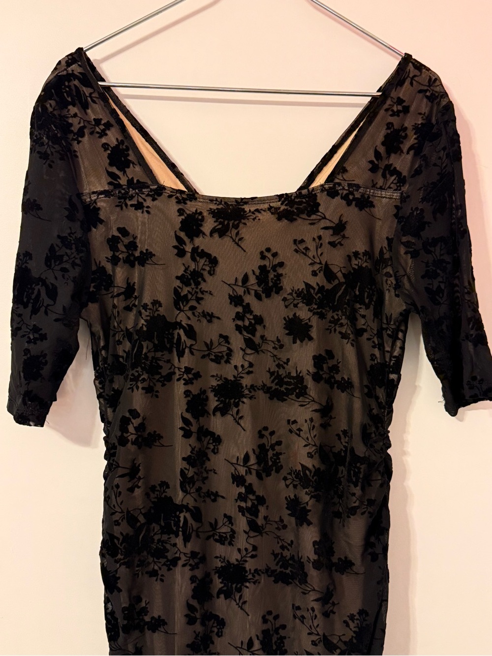 Black Floral Burnout Mesh Dress (MEDIUM)